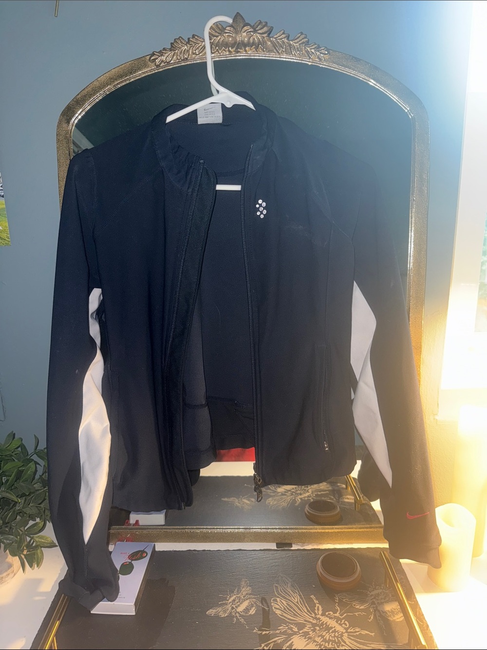 Nike Navy Cropped Jacket with White Side Panels - Women's Athletic Style